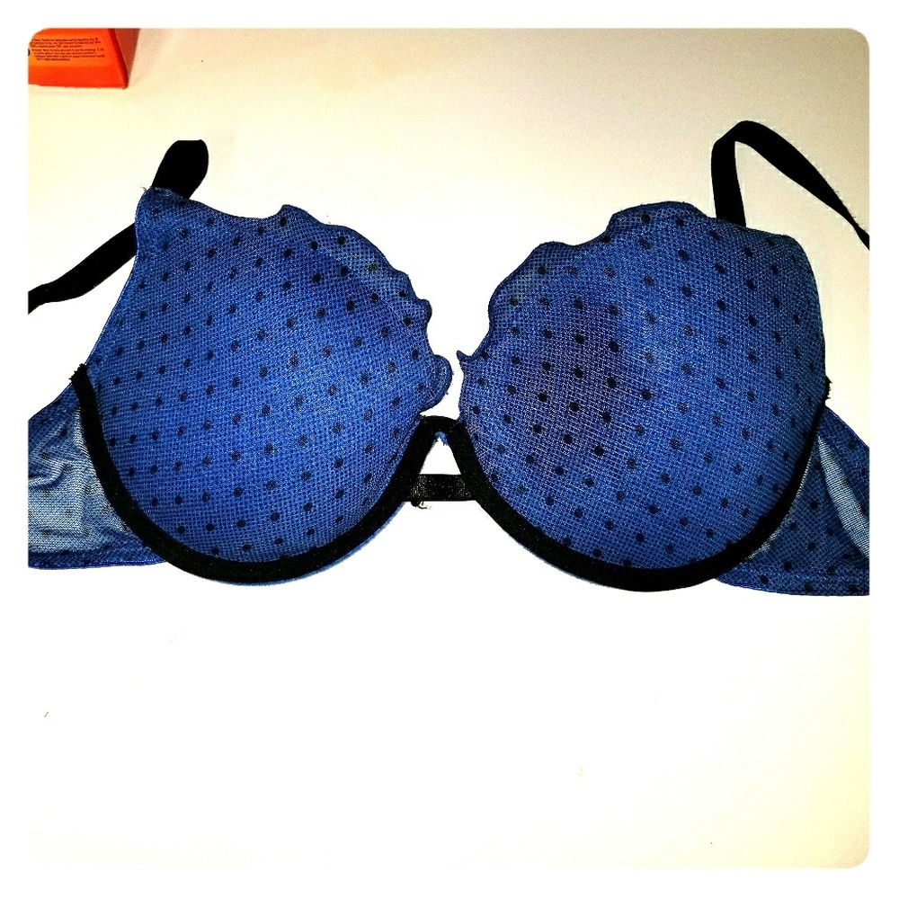 Blue and Black Polka Dot Bra